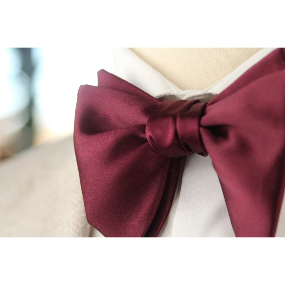 Men's Self-Tie Bow Tie 100%‎ Silk Big Butterfly Wine color Classic Formal